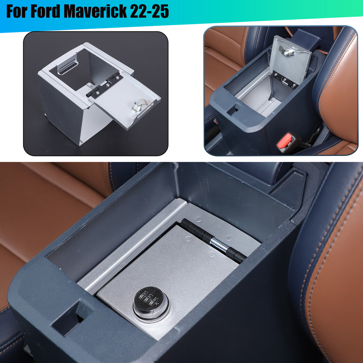 Silver Center Armrest Safe Storage Lock Box TRAY For Ford Maverick 22-25 US 1