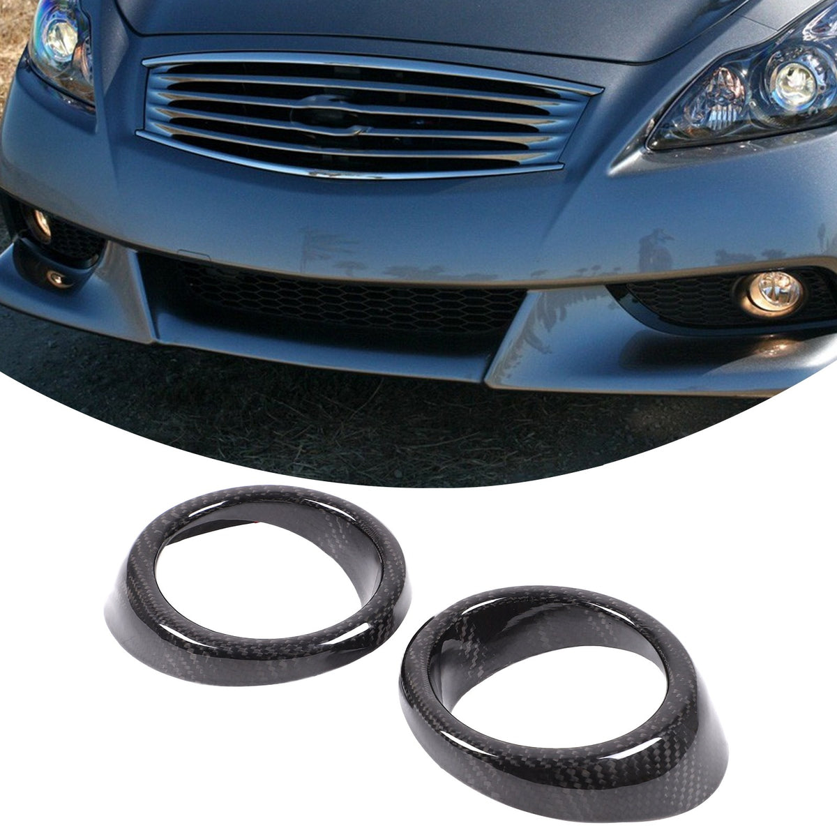 Real Carbon Fiber Front Fog Light Bezel Trim For Infiniti G Series 2010-2013 1