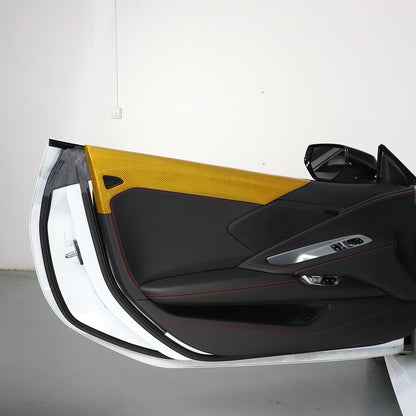 Yellow Carbon fiber Interior Door Upper Panel trim Cover For Corvette C8 2020-26 8