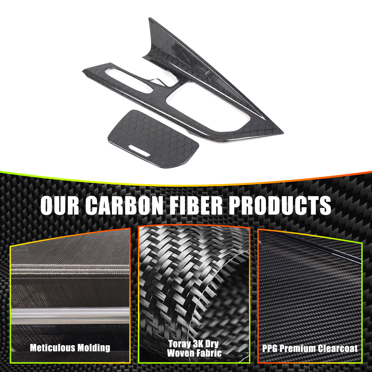 Real Honeycomb Carbon Fiber Center Console Gear Shift Panel Trim For C8 Corvette 12