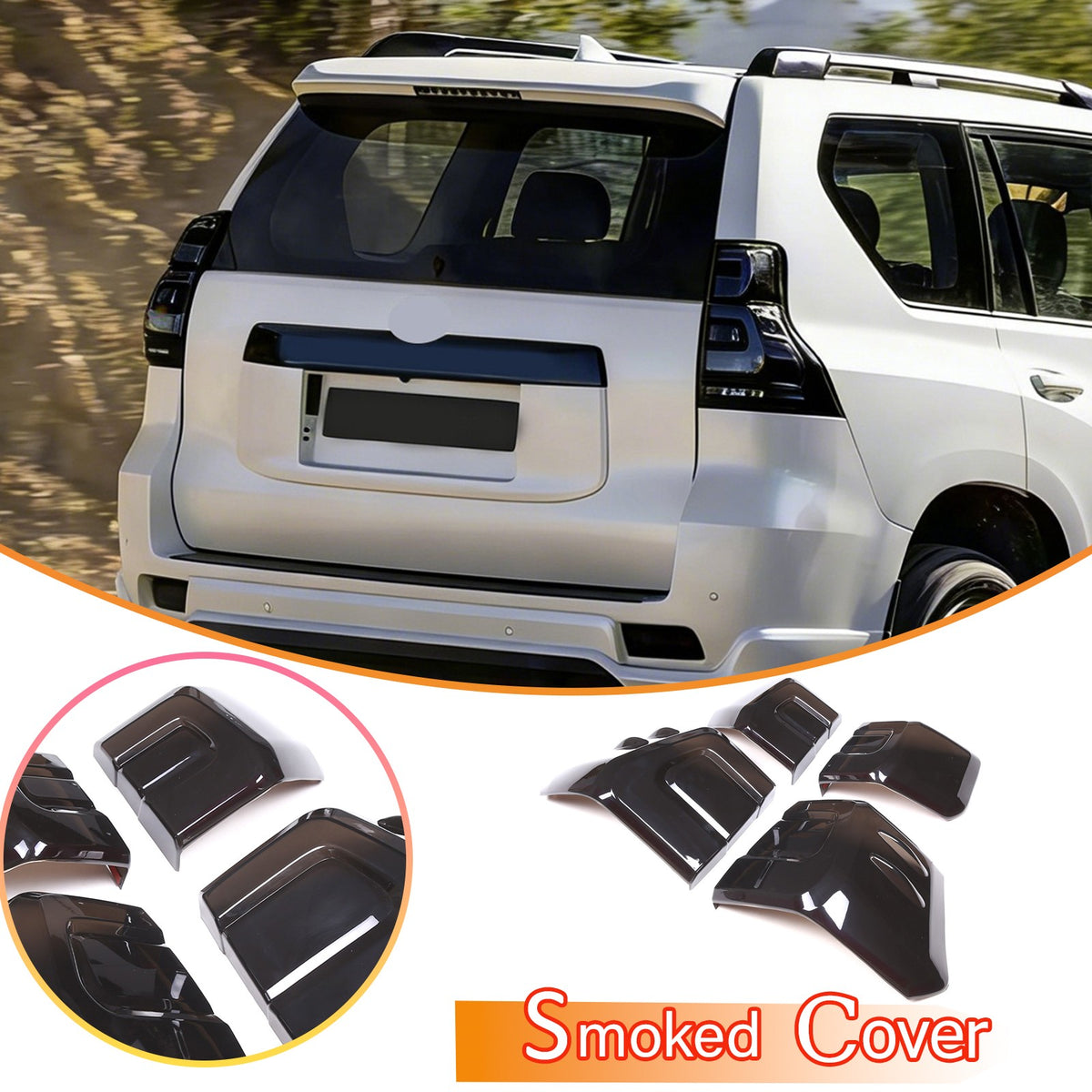 Smoked Black Tail Light Lamp Cover Trim For Toyota Land Cruiser Prado 2018-22 1