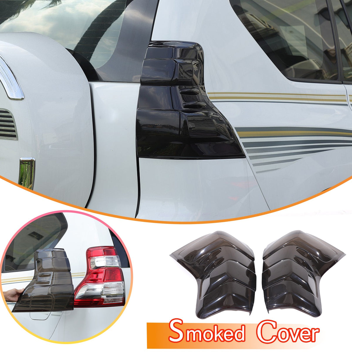 Smoked Black Rear Tail Light Guard Cover Trim Bezel For Toyota Prado FJ150 14-17 1