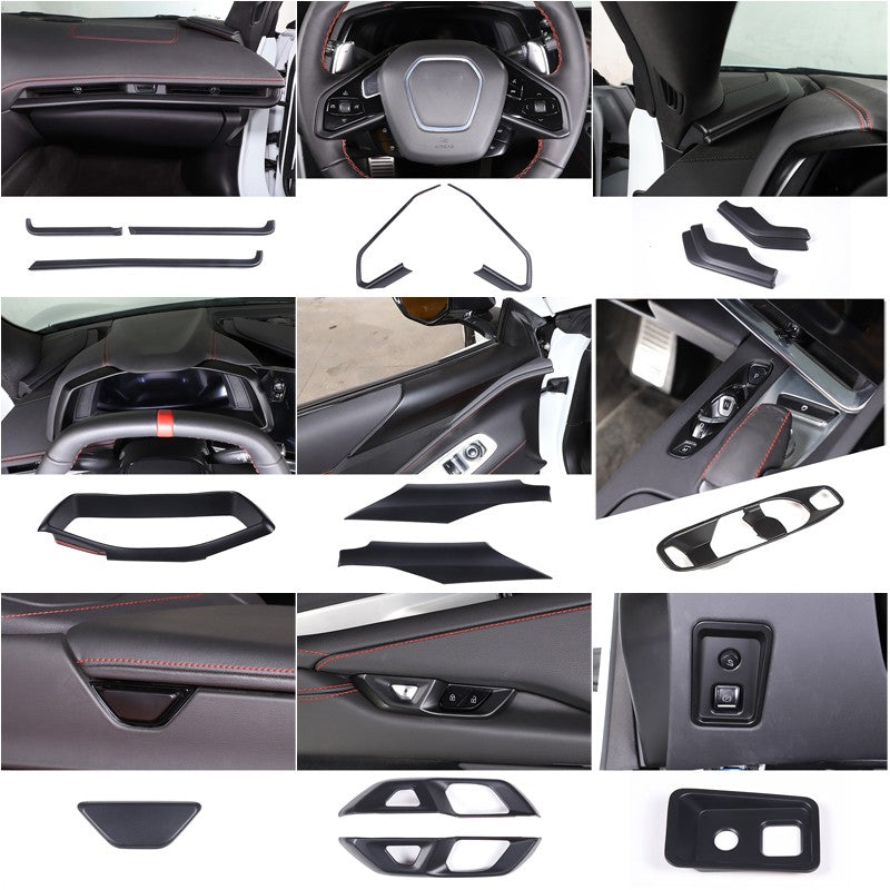 Matte Black ABS Full Interior Set Cover Trim Kit Set For Corvette C8 2020-25 2