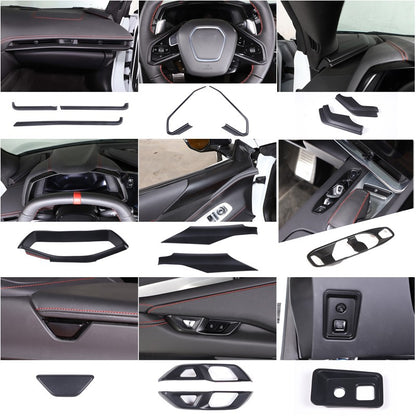 Matte Black ABS Full Interior Set Cover Trim Kit Set For Corvette C8 2020-25 2