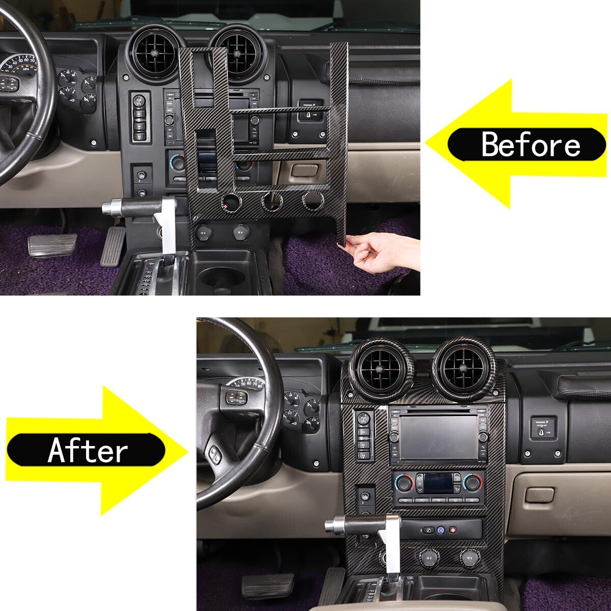 For Hummer H2 2003-2007 Center Air Vent Trim Cover Panel Carbon Fiber Style 3