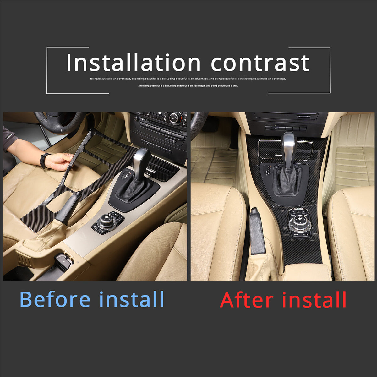 Fit for BMW E90 E92 E93 2008-2012 Carbon Fiber Center Console Gear Shift Cover 17