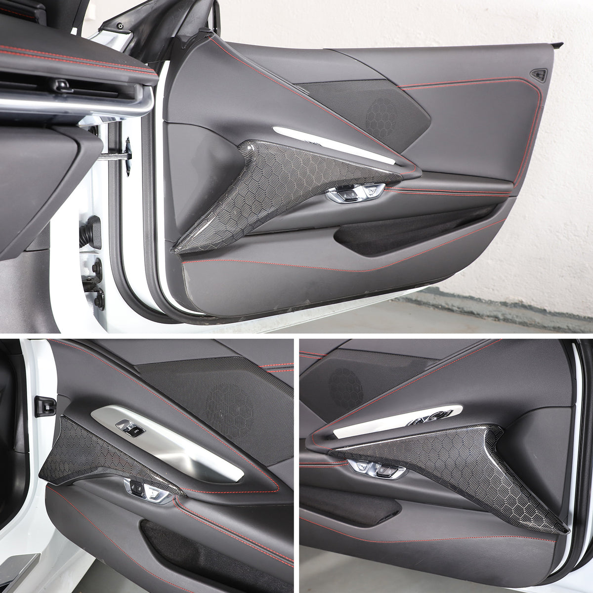Real Honeycomb Carbon Fiber Interior Door Panel Cover Trim For Corvette C8 20-26 12