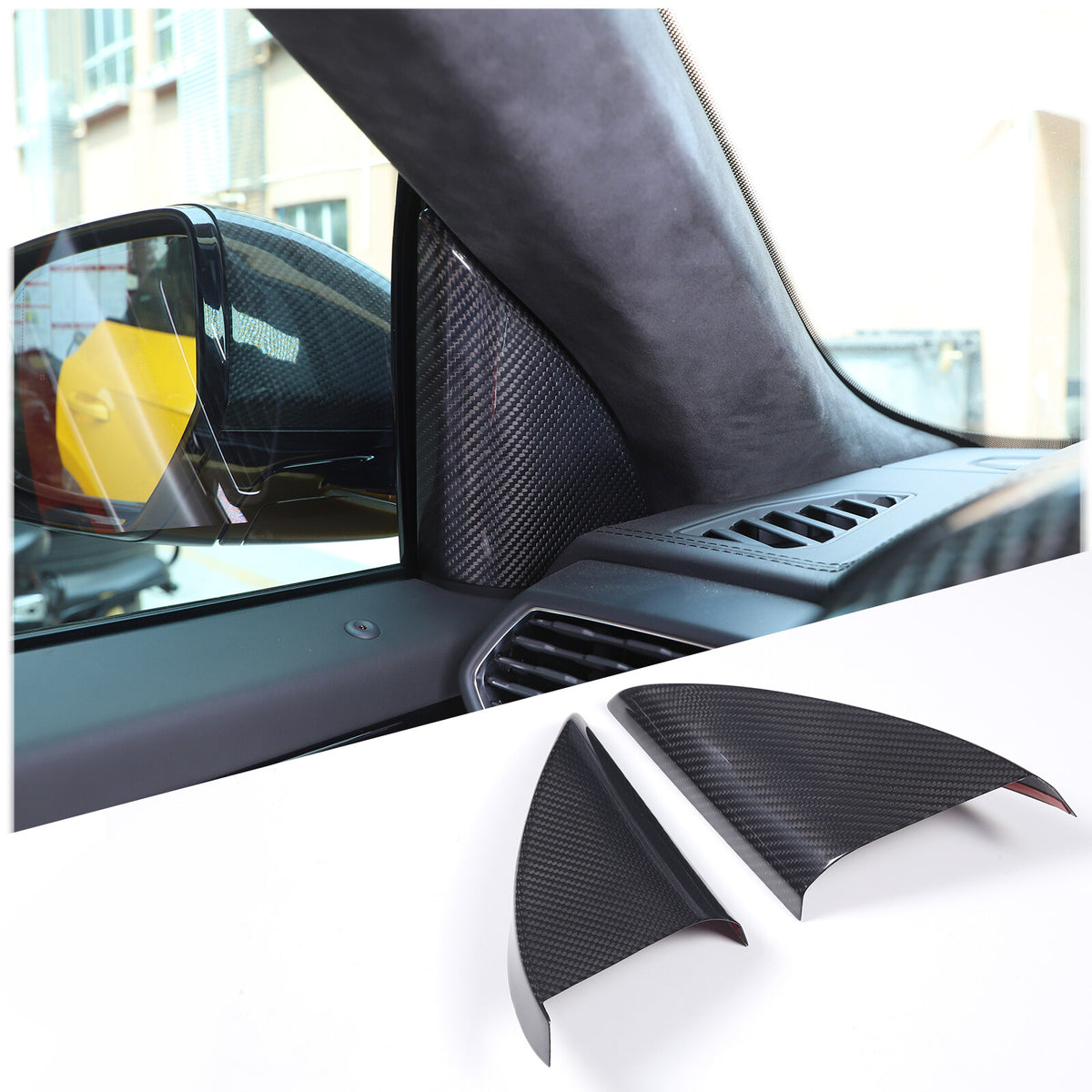 Real Carbon Fiber Inner Door Triangle A Pillar Trim For Lamborghini URUS 2018-23 2