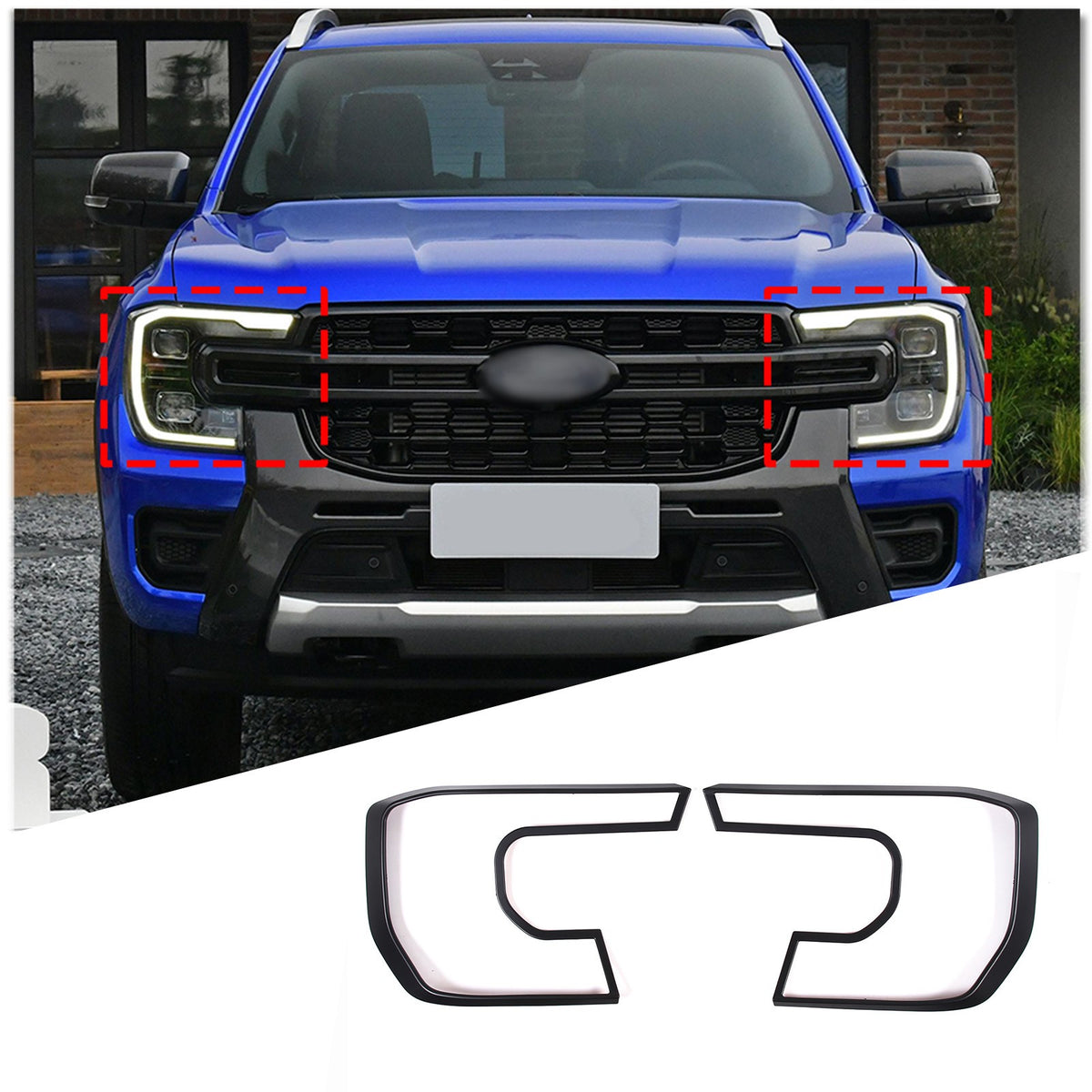 Matte Black ABS Front Headlight Bezel Trim Cover For Ford Ranger T9 2023+ US 1