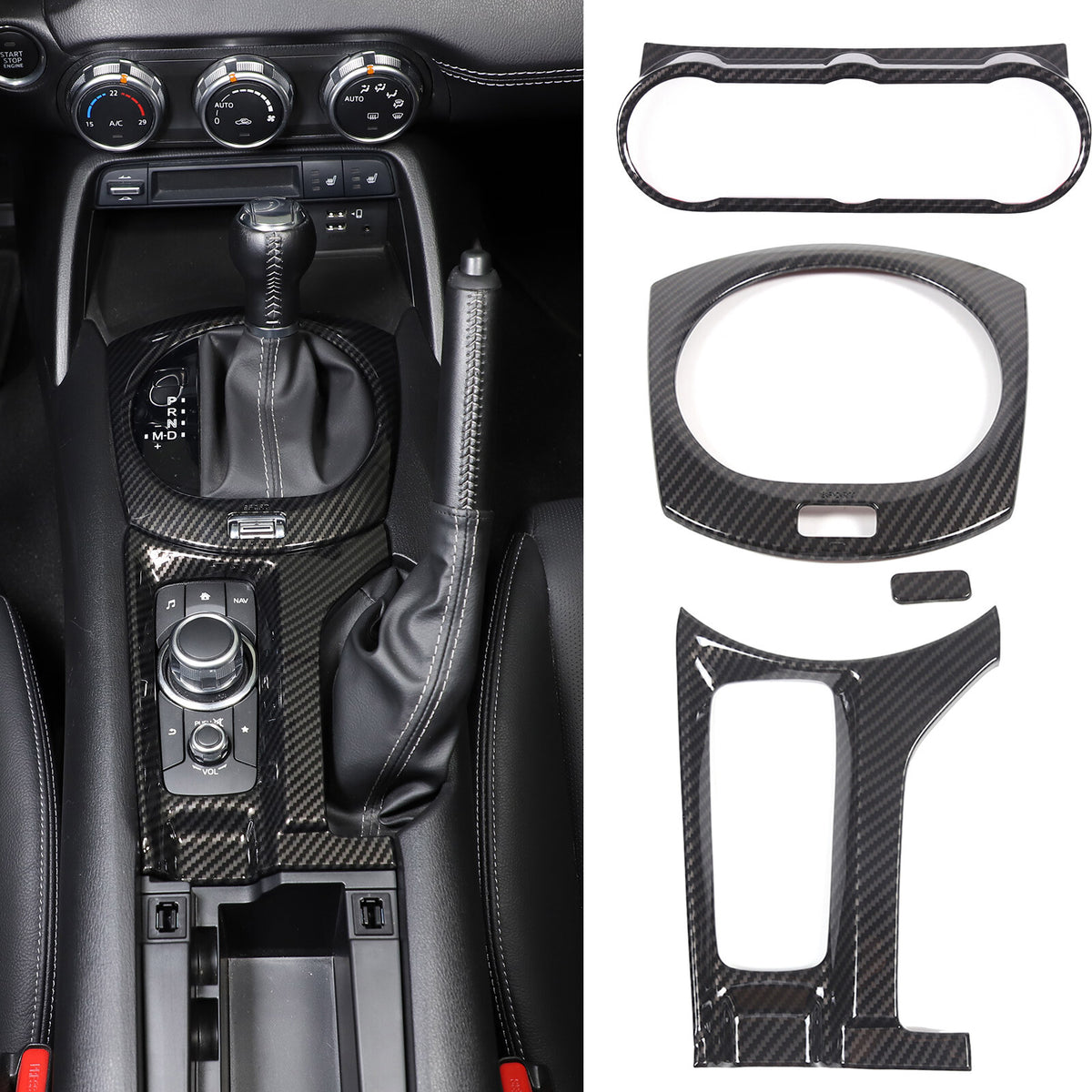 ABS Carbon Center Console Panel Cover Trim Kit for Mazda Miata MX5 MX-5 2016-23 1