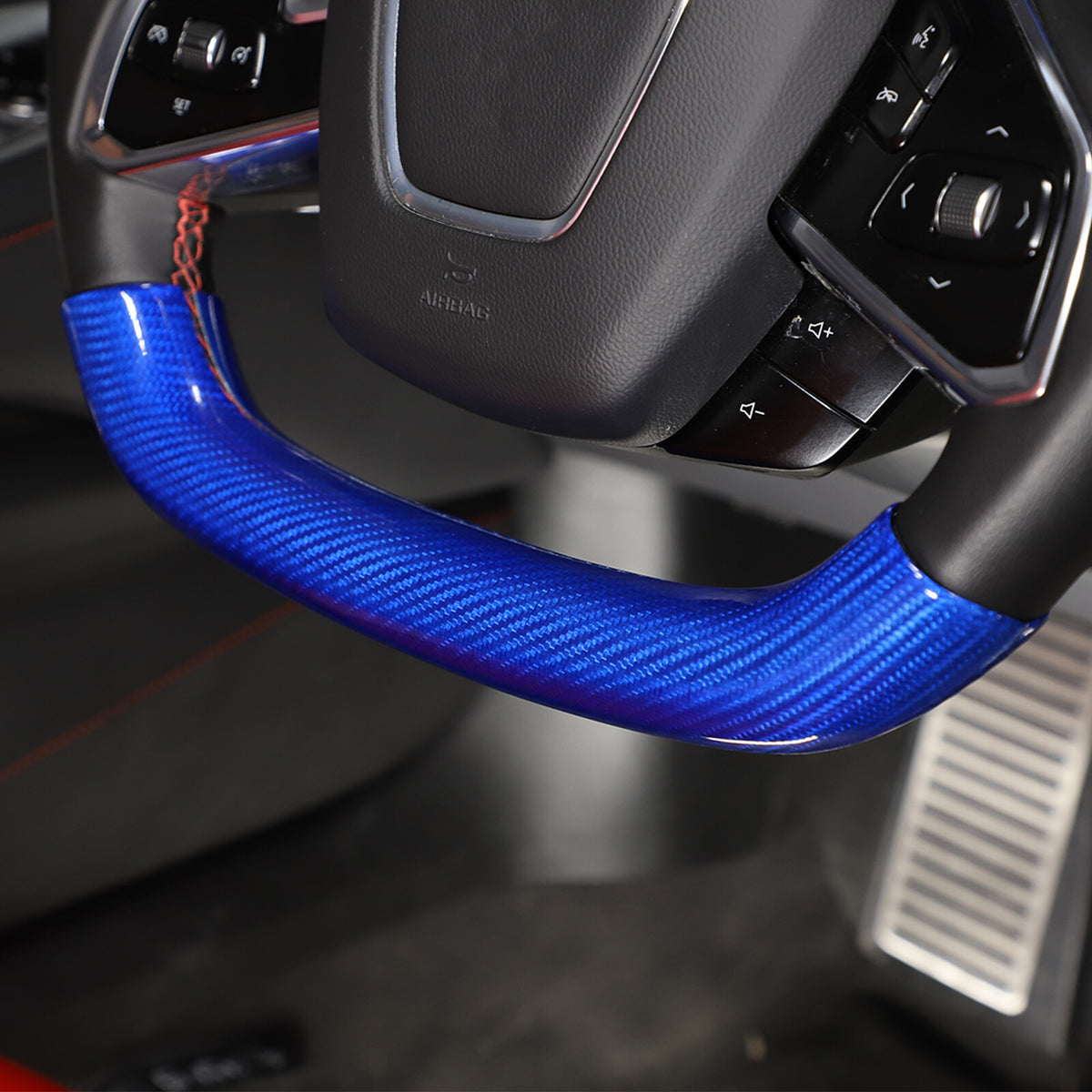 Blue Carbon Fiber Steering Wheel Top Lower Handle Cover Trim For C8 Corvette 8