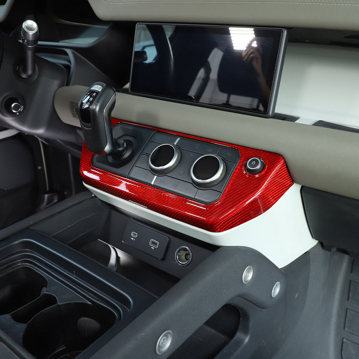 Red Real Carbon Fiber Air Conditioning Switch Panel Trim for LR Defender 2020-24 10