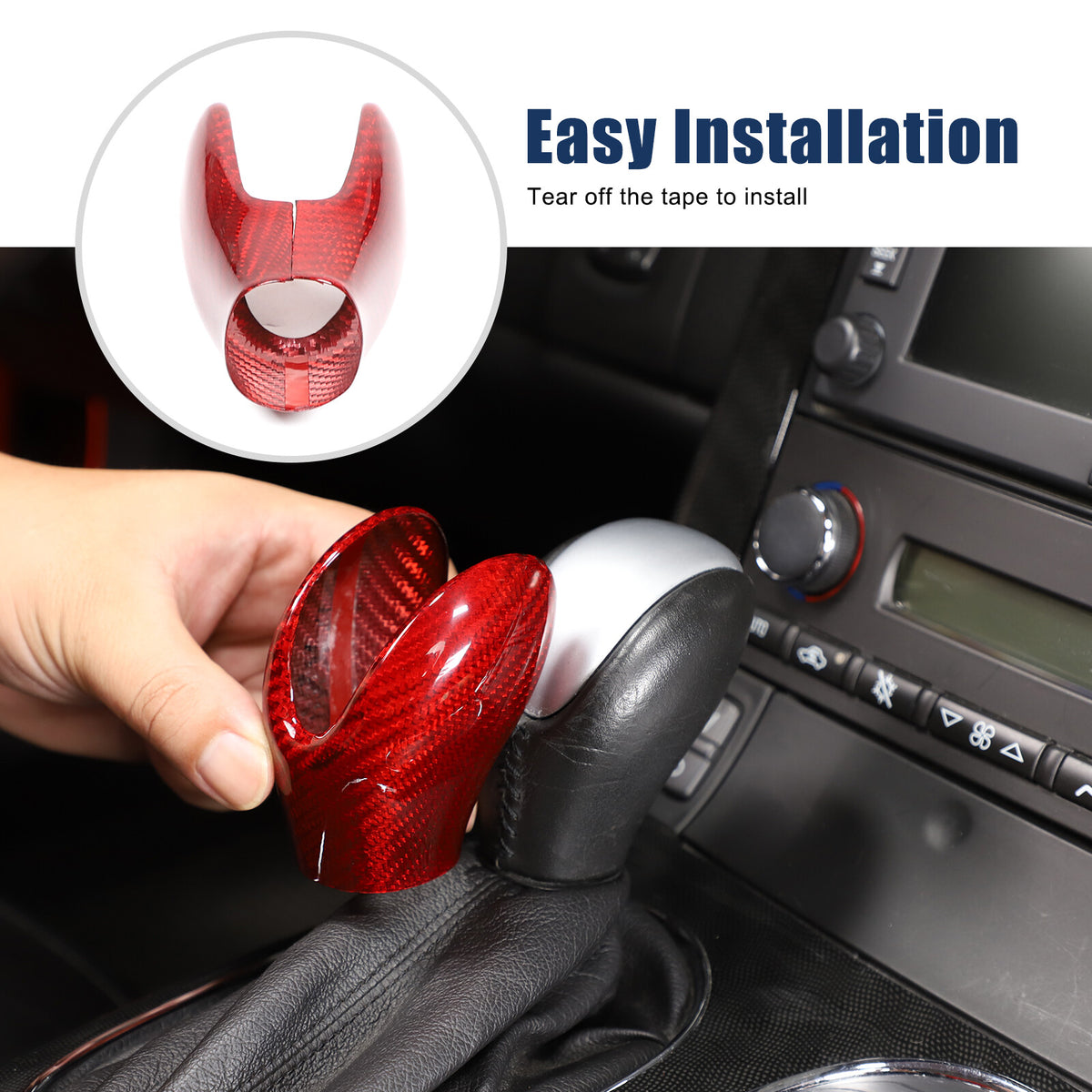 Red Real Carbon Fiber Center Gear Shift Knob Trim Cover For Corvette C6 2005-13 9