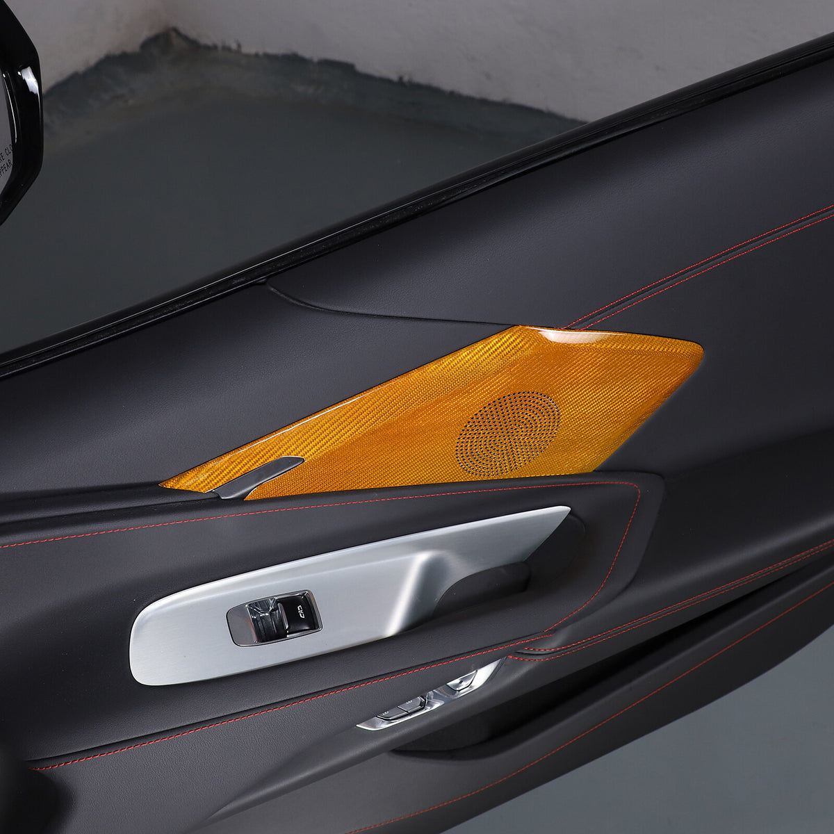Yellow Real Carbon Fiber Door Sound Speaker Cover Trim For C8 Corvette 1LT 2026 19