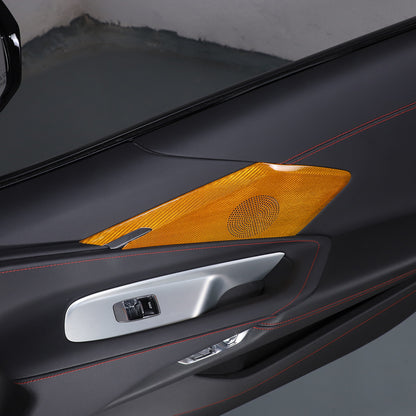Yellow Real Carbon Fiber Door Sound Speaker Cover Trim For C8 Corvette 1LT 2026 19