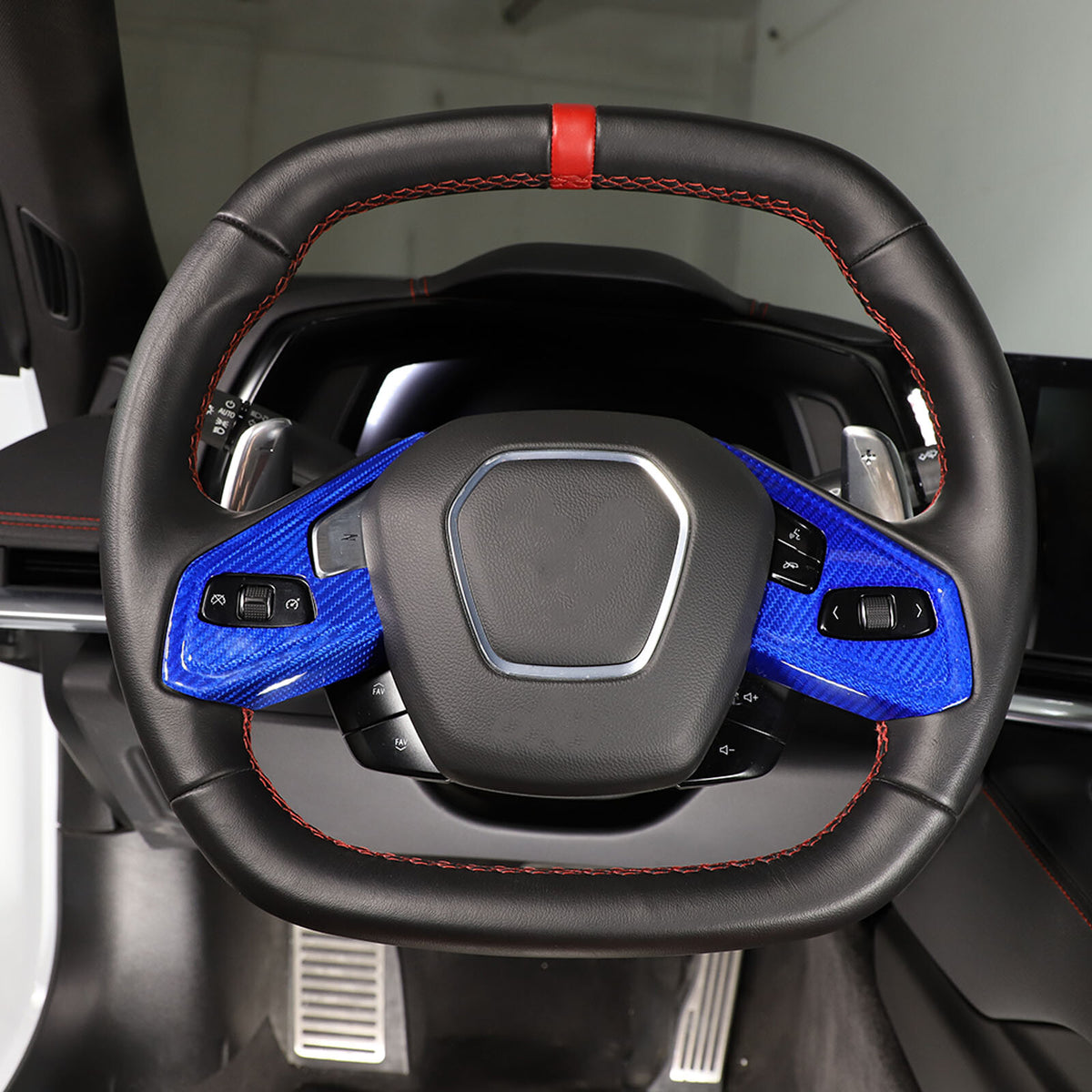 Blue Real Carbon fiber Steering Wheel Button Cover Trim For Corvette C8 2020-26 17