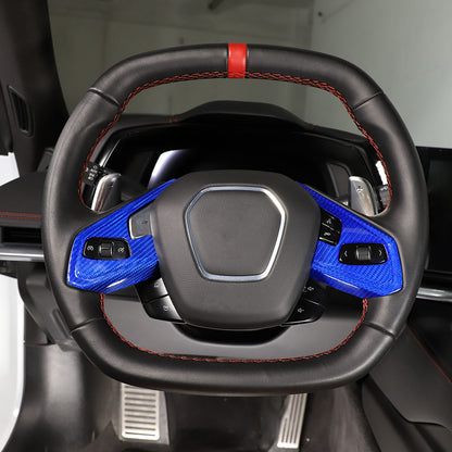 Blue Real Carbon fiber Steering Wheel Button Cover Trim For Corvette C8 2020-26 17