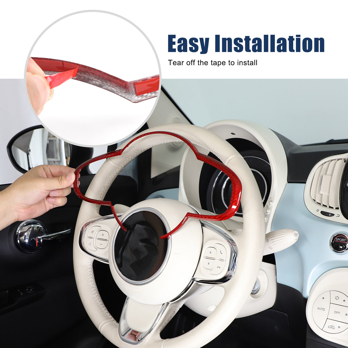 Red Real Carbon Fiber Steering Wheel Trim For Fiat 500 Abarth 595 695 2016+ 20