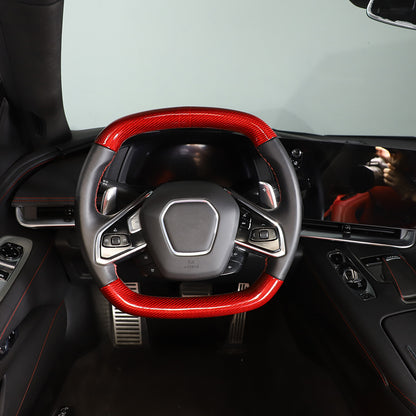 Red Real Carbon Fiber Steering Wheel Top Handle Cover For C8 Corvette 20-26 US 4
