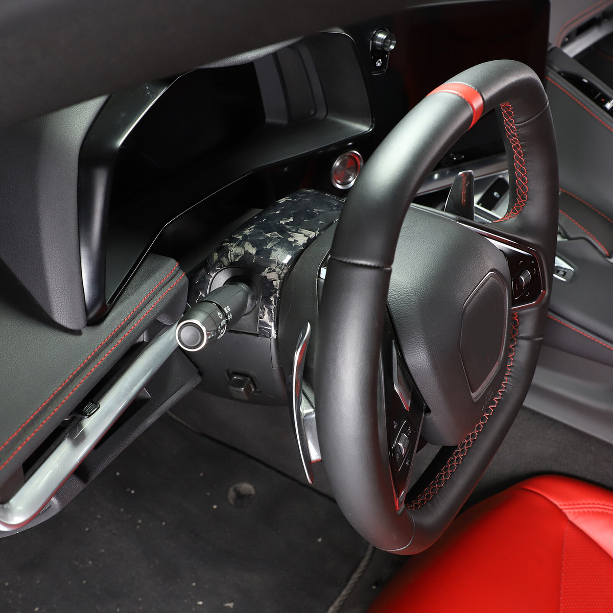 Forged Real Carbon fiber Steering Wheel Base Trim Cover For Corvette C8 Z06 20+ 6