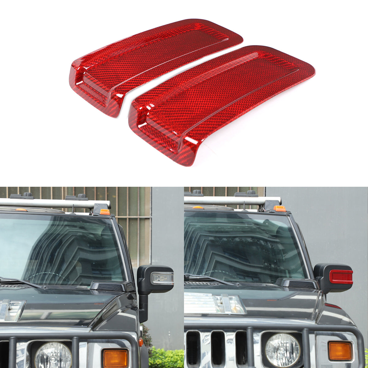 Red Real Carbon Fiber Exterior Rearview Mirror Groove Trim for Hummer H2 2003-09 20