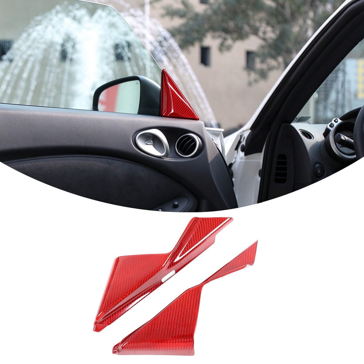 Red Real Carbon Fiber Inner A-Pillar Sticker Trim For Nissan 370Z Z34 2009-2020 2