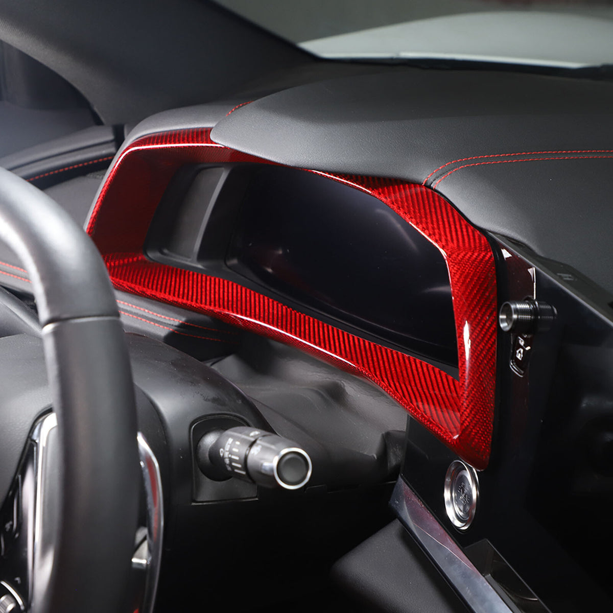 Red Real Carbon Fiber Dashboard Frame Speedmeter Trim For Corvette C8 20-25 3
