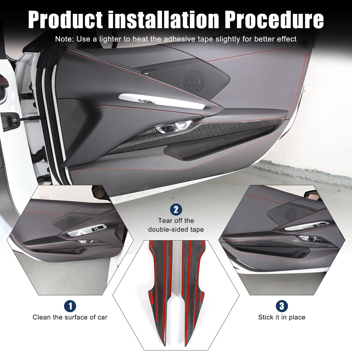 Real Honeycomb Carbon Fiber Interior Inner Door Panel Cover Trim for Corvette C8 14