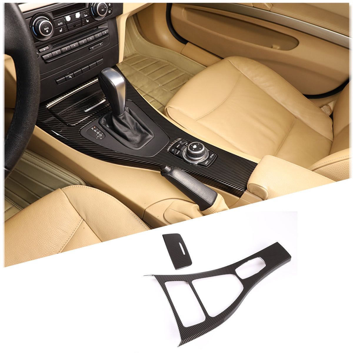 Fit for BMW E90 E92 E93 2008-2012 Carbon Fiber Center Console Gear Shift Cover 11