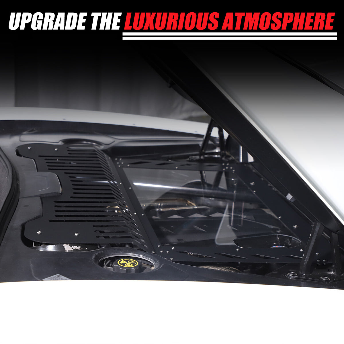 Black Aluminum Engine Hood Transparent Panel Cover Trim For Corvette C8 20+ 9