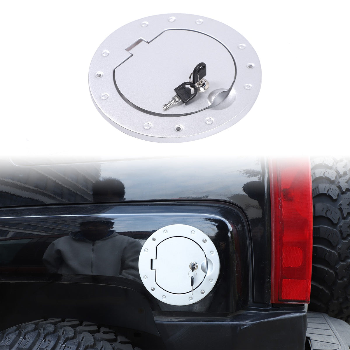 Silver Gas Cap Cover Fuel Filler Door Locking Anti-theft For Hummer H3 05-09 US 12