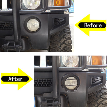 Black Steel Front Fog Light Lamp Frame Cover Trim For Hummer H3 05-09 10