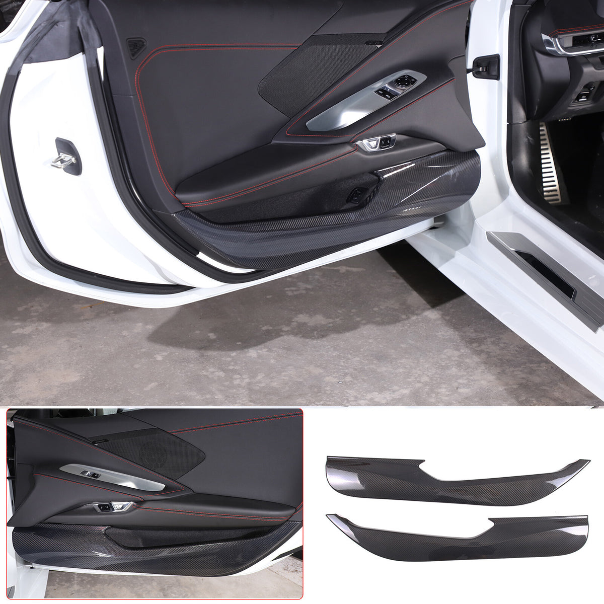 For Corvette C8 Stingray Coupe HTC 2020+ Carbon Inner Lower Door Panel Anti-Kick 17