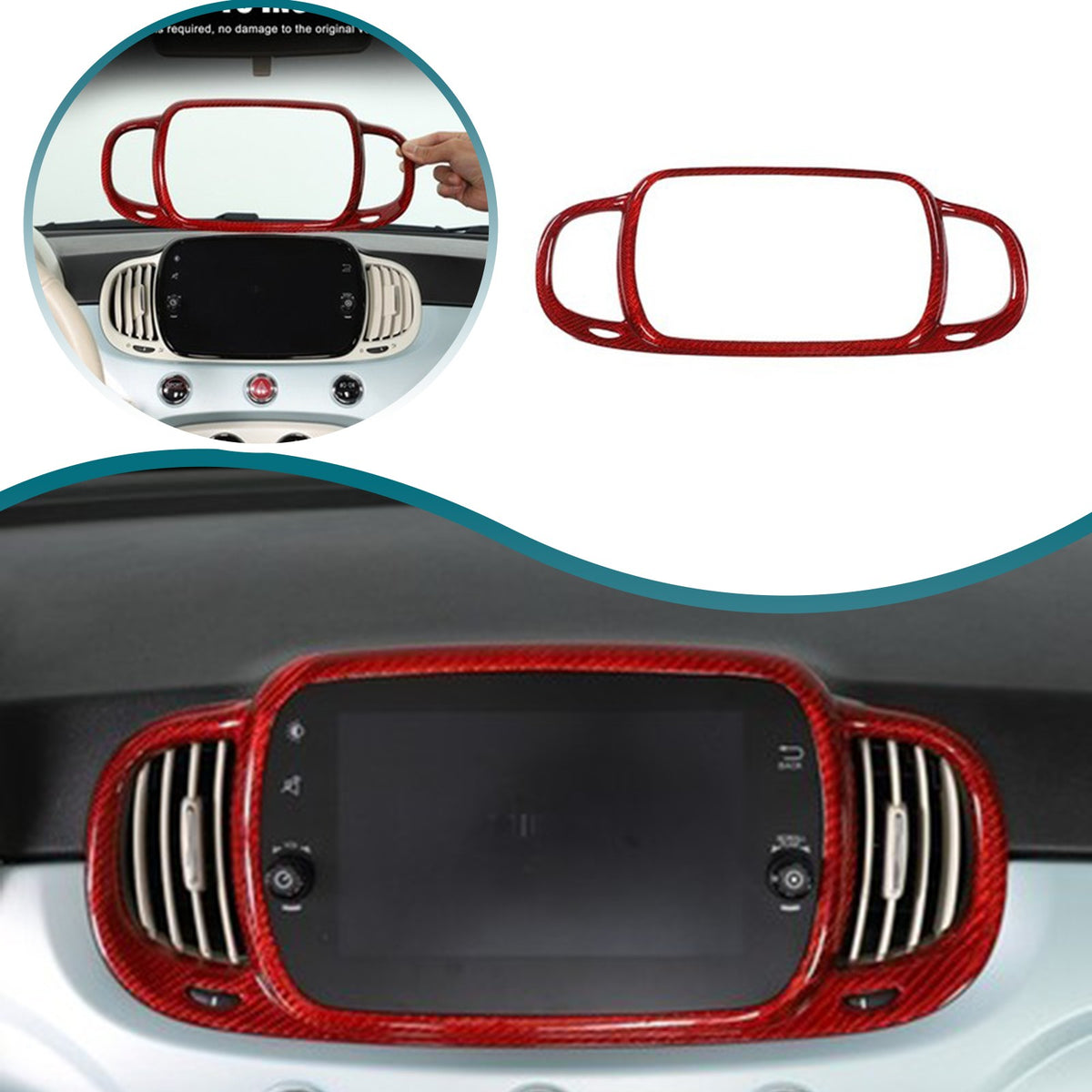 Red Real Carbon Fiber Center Console Air Outlet Trim For Fiat 500 2016+ 1