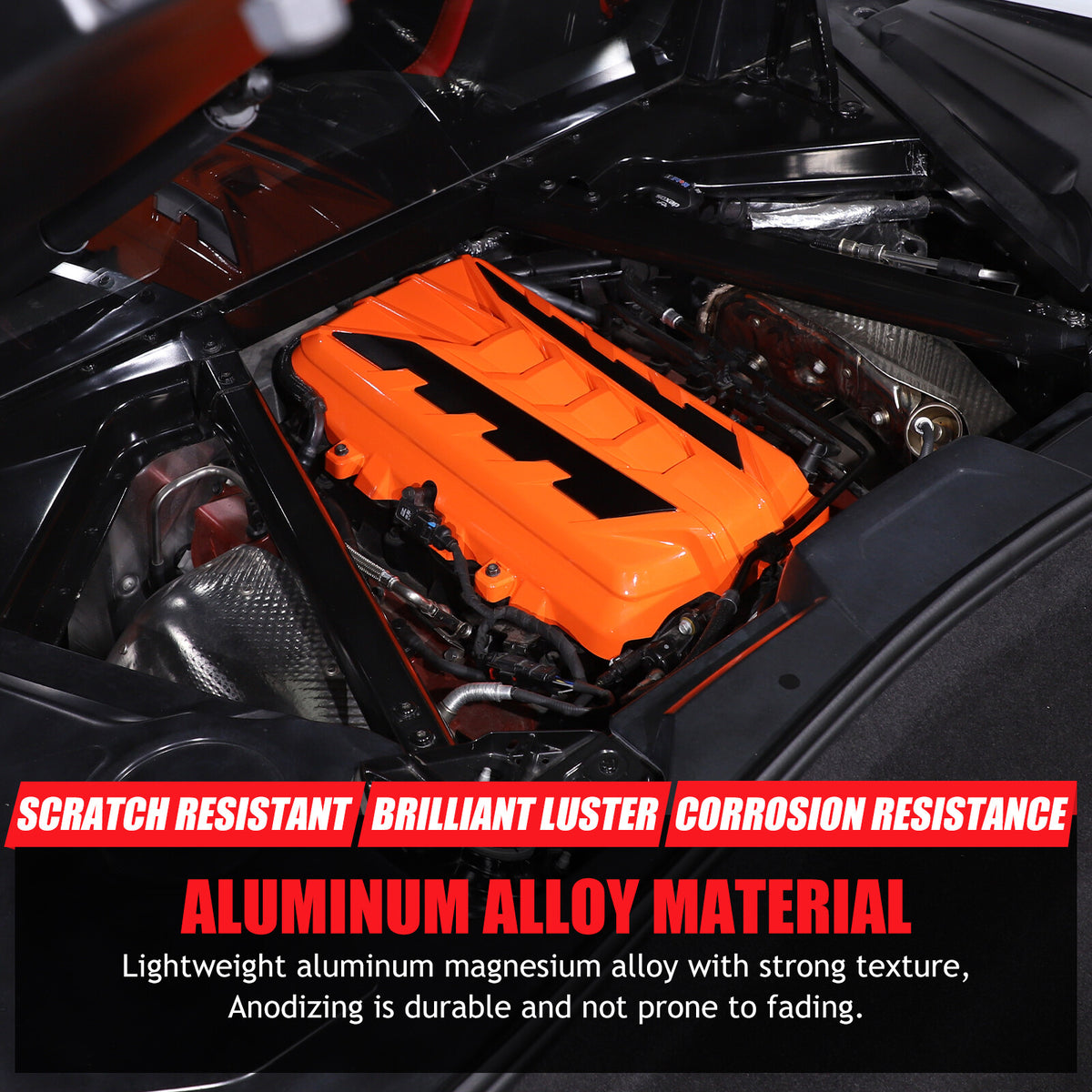 Orange Engine Bay Panel Cover Trim in Edge Black For Corvette Coupe C8 2020-2026 19
