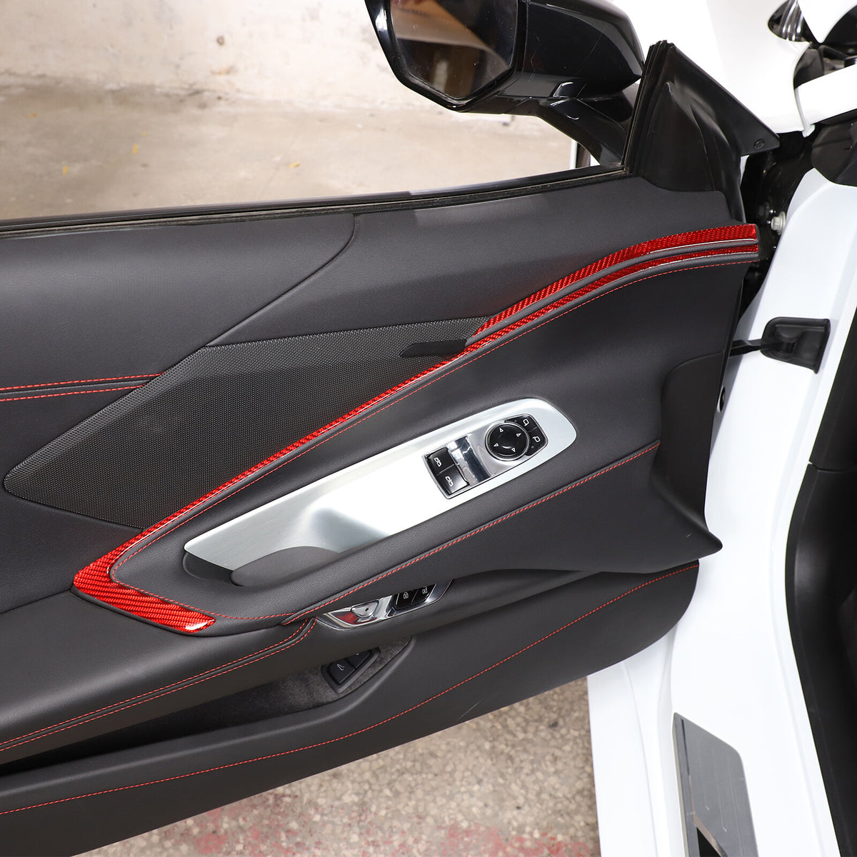 Red Soft Carbon Fiber Interior Decor Trim Kit Cover Set For Corvette C8 20-25 208