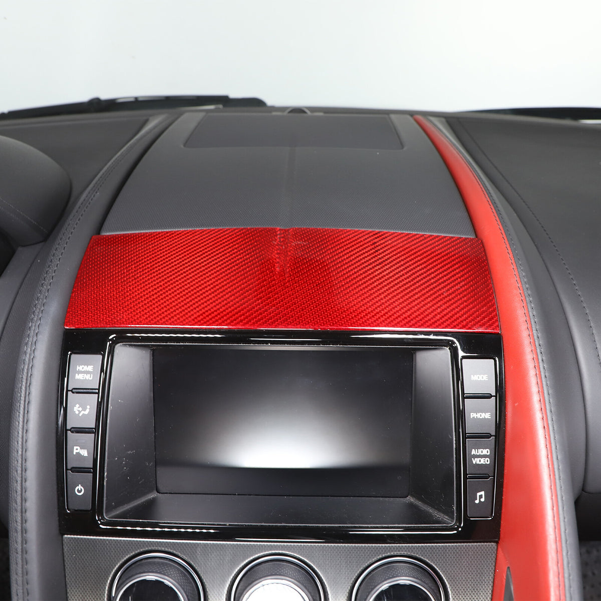 Red Carbon Fiber Console Navigation Upper Panel Cover Trim For Jaguar F-TYPE 13+ 14