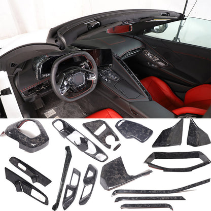 16PCS Forged Real Carbon fiber Car interior Kit Cover Trim Set For Corvette C8 1