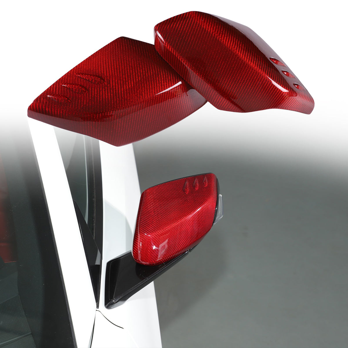 Red Real Carbon Fiber Side Mirror Cover Trim W/Air Vent For Corvette C8 2020+ 19
