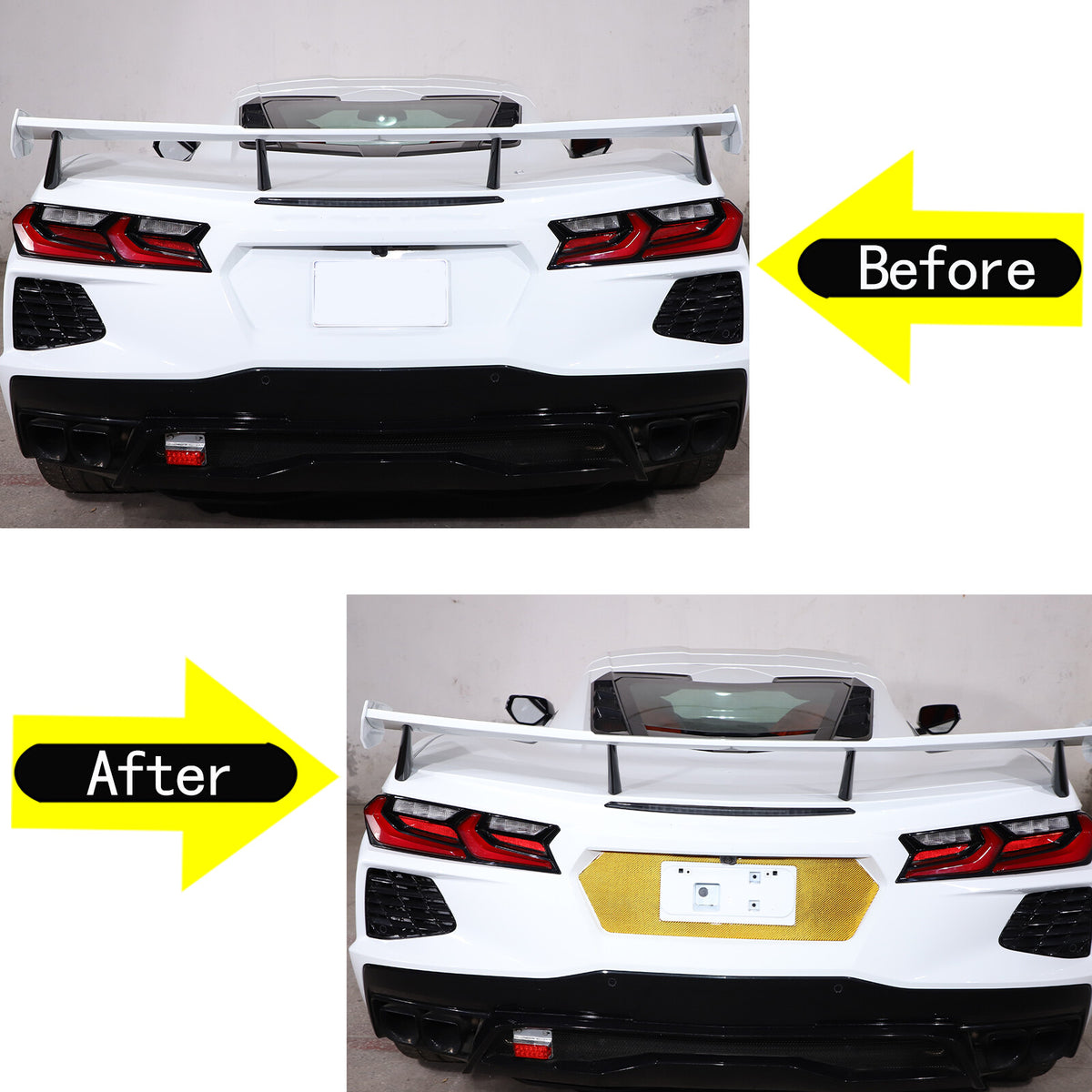 Yellow Carbon Fiber Rear License Plate Frame Panel Sticker For Corvette C8 20-26 7