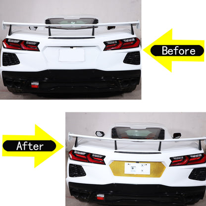 Yellow Carbon Fiber Rear License Plate Frame Panel Sticker For Corvette C8 20-26 7