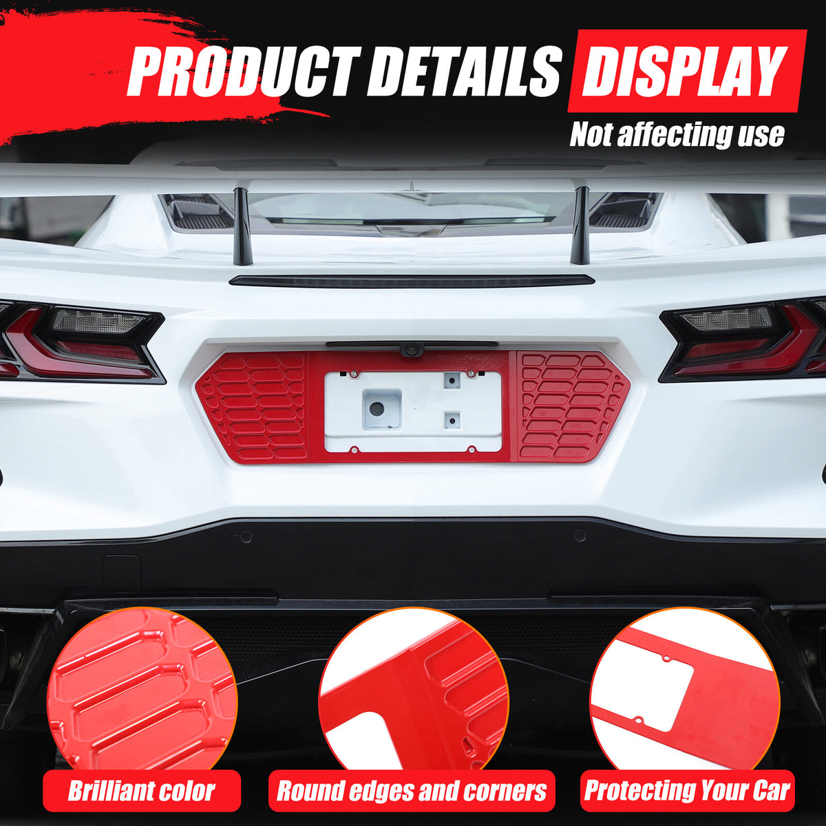 Red Alloy Rear License Plate Filler Frame Trim Cover For Corvette C8 2020-25 9