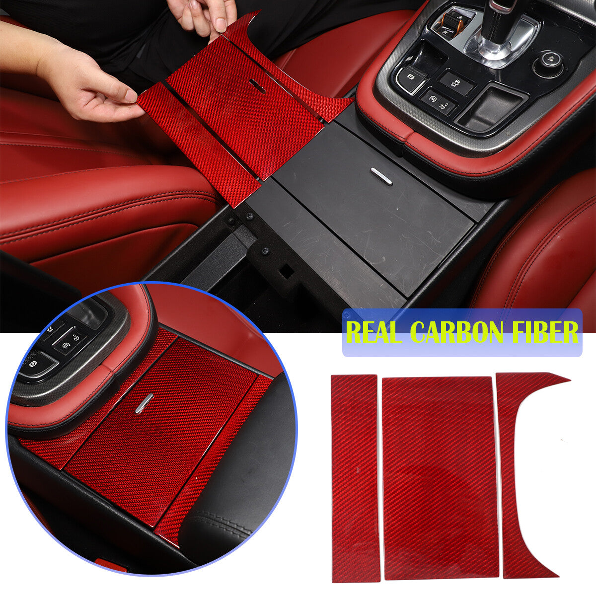 Red Real Carbon fiber Water Cup Holder Panel Cover Trim For Jaguar F-TYPE 2013+ 1