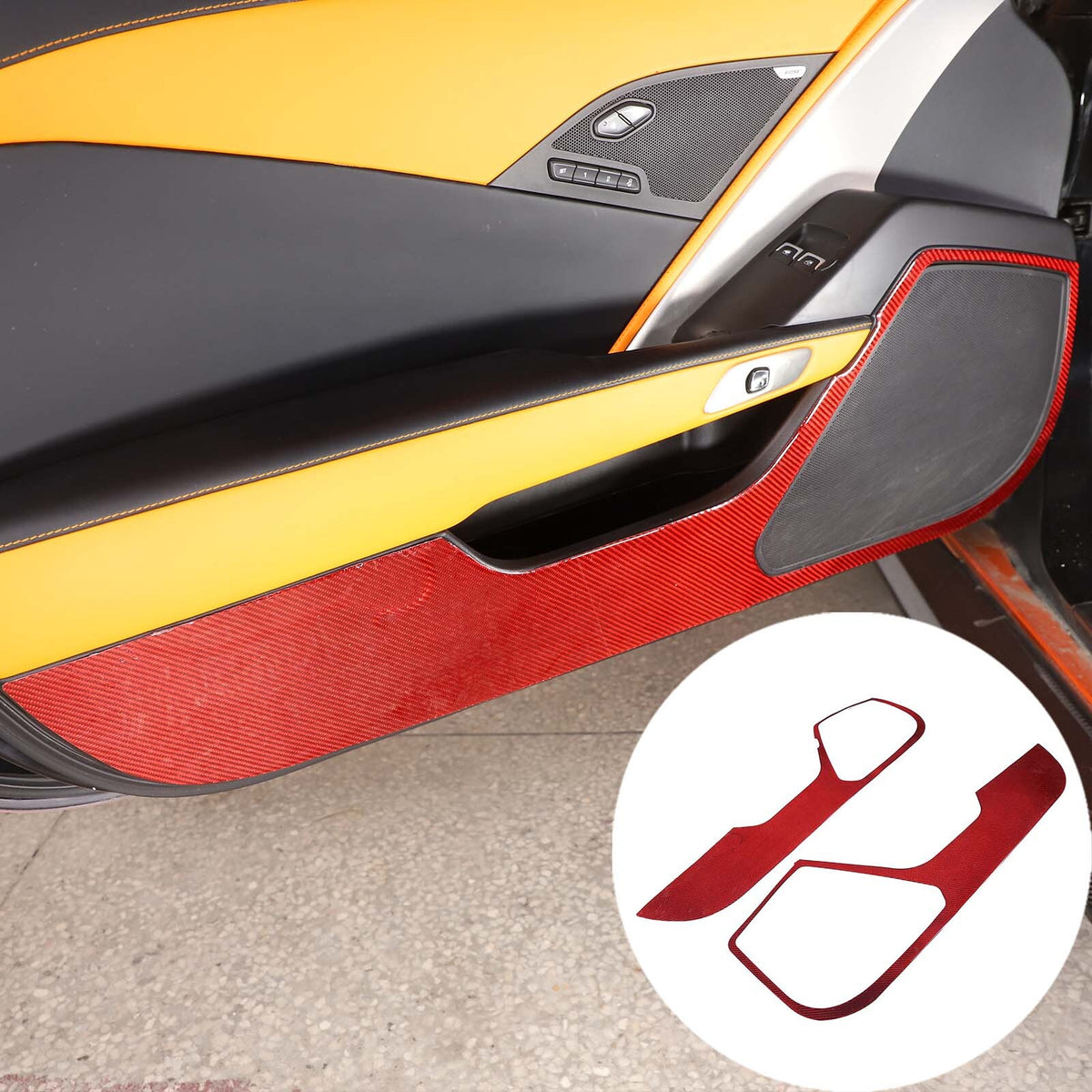 Red Carbon Fiber Door Panel Anti-kick Cover Trim For Corvette C7 2014-2019 1