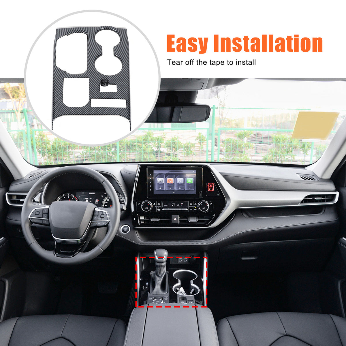 ABS Carbon Fiber Center gear shift trim cover for Toyota Highlander 2022-2024 12
