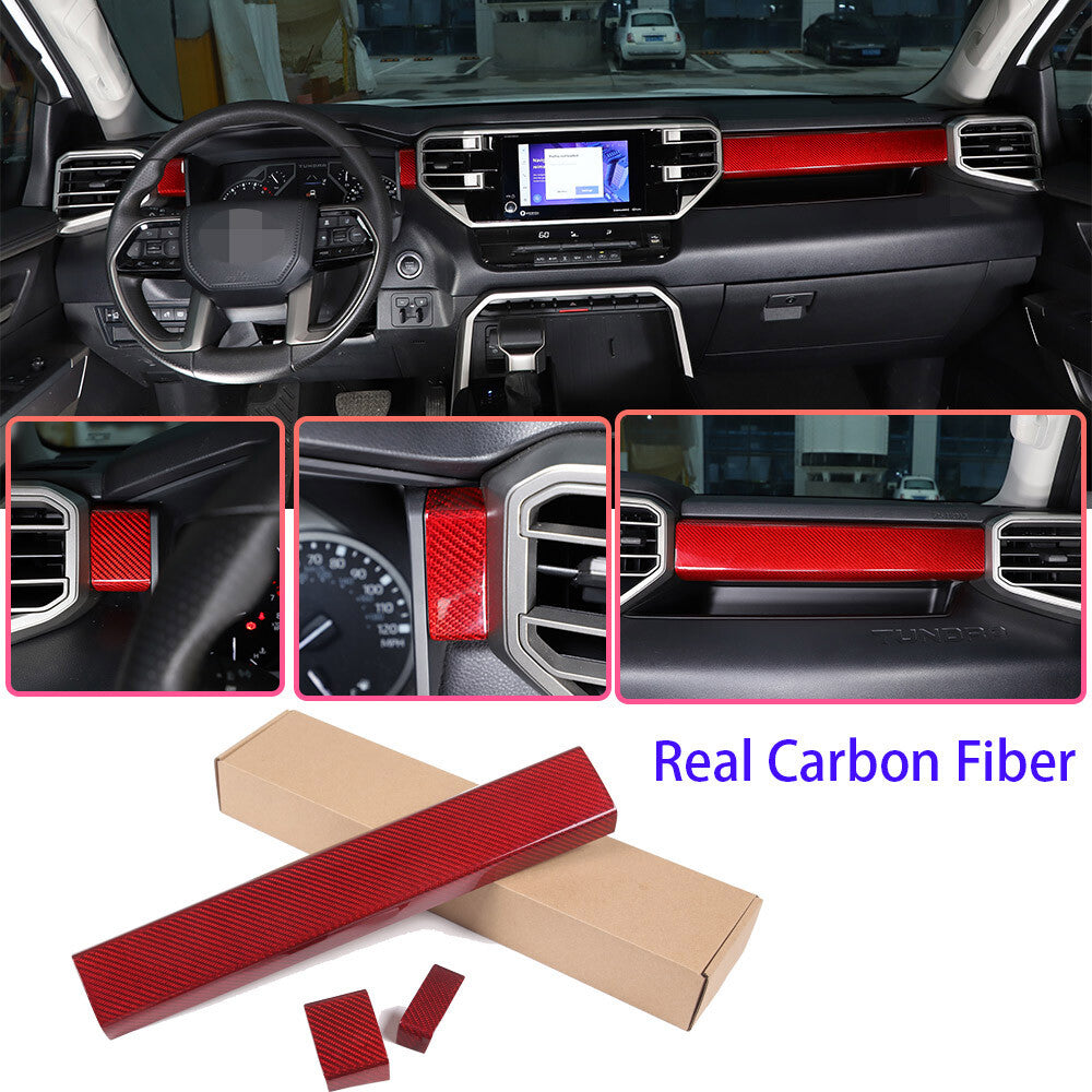 Red Real Carbon fiber Interior Dashboard Cover Strip Trim For Toyota Tundra 22+ 1