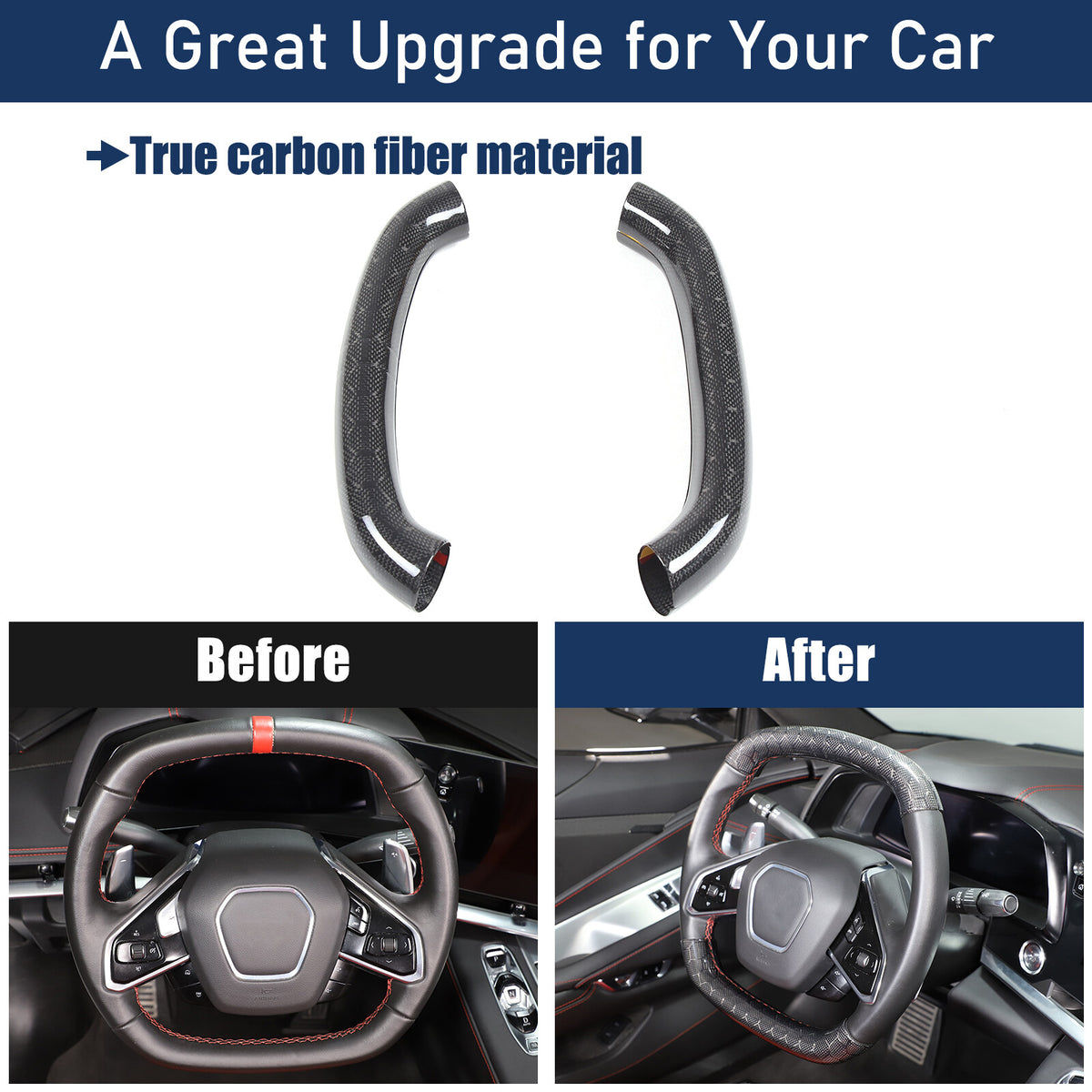 Real Honeycomb Carbon Fiber Steering Wheel Top Handle Cover Trim For C8 Corvette 9