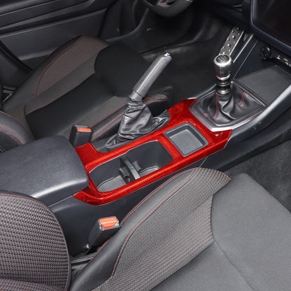 Red Real Carbon Fiber Center Console Cup Holder Trim For Subaru WRX VB 2022+ MT 1