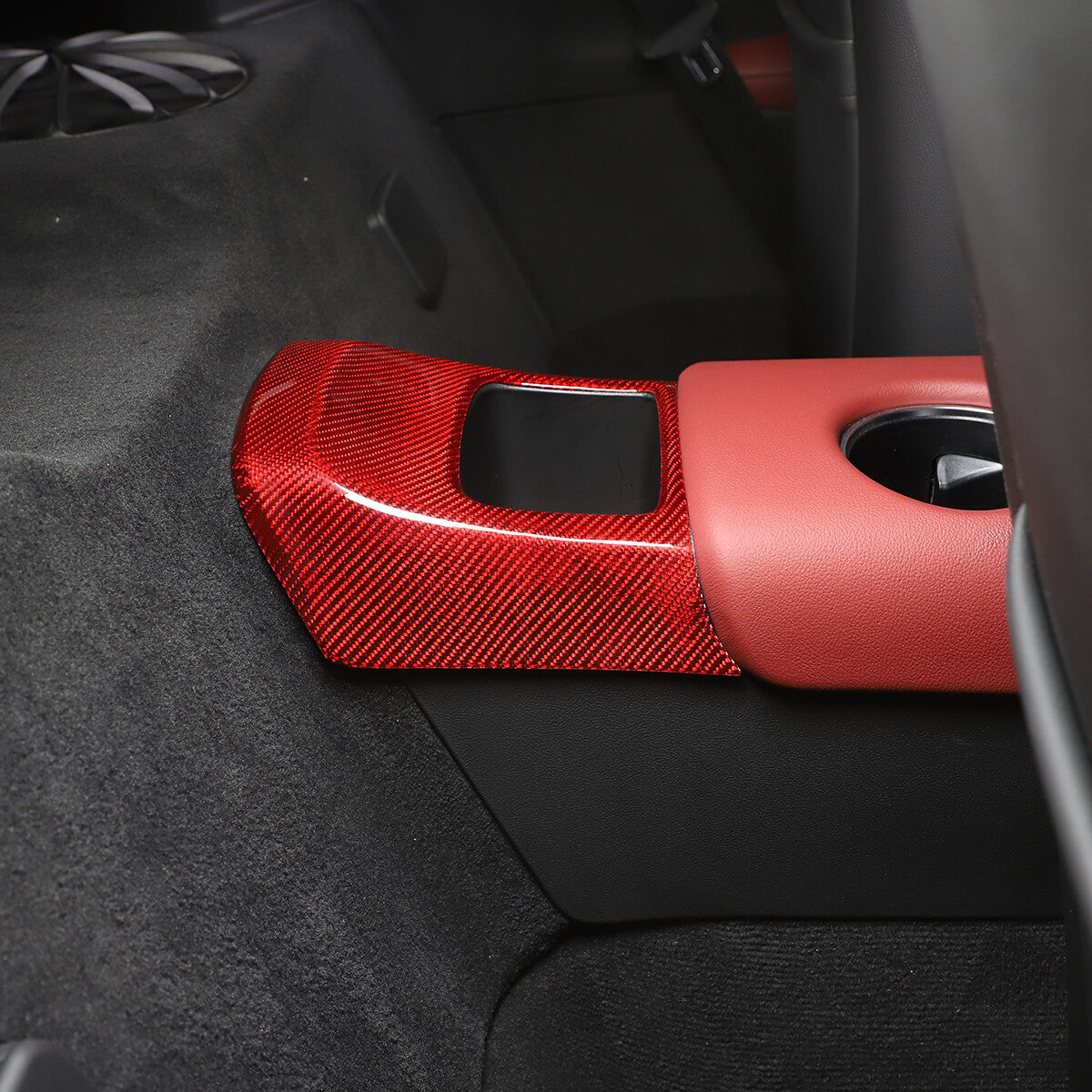 Red Carbon fiber Rear storage compartment cover trim For Toyota Supra A90 19-24 6