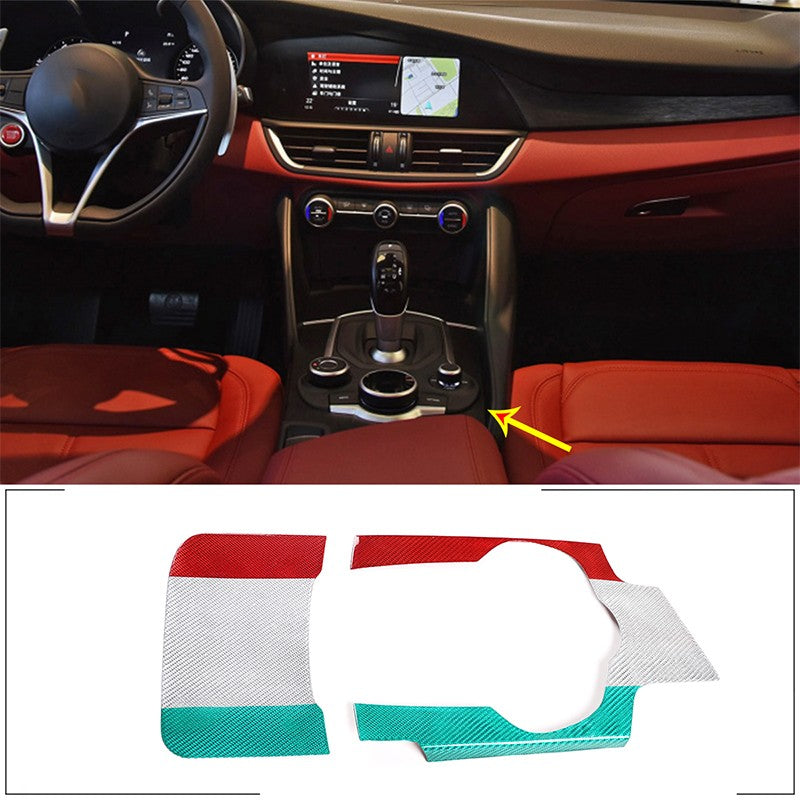 Tri-Color Real Carbon Fiber Center Cup Holder Trim For Alfa Romeo Giulia 2017-19 5